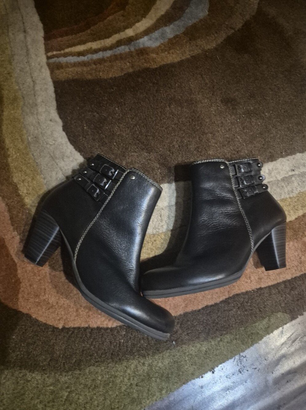 Pikolinos Women's Black Ankle Leather Booties with Buckle Detail Sz 37/7